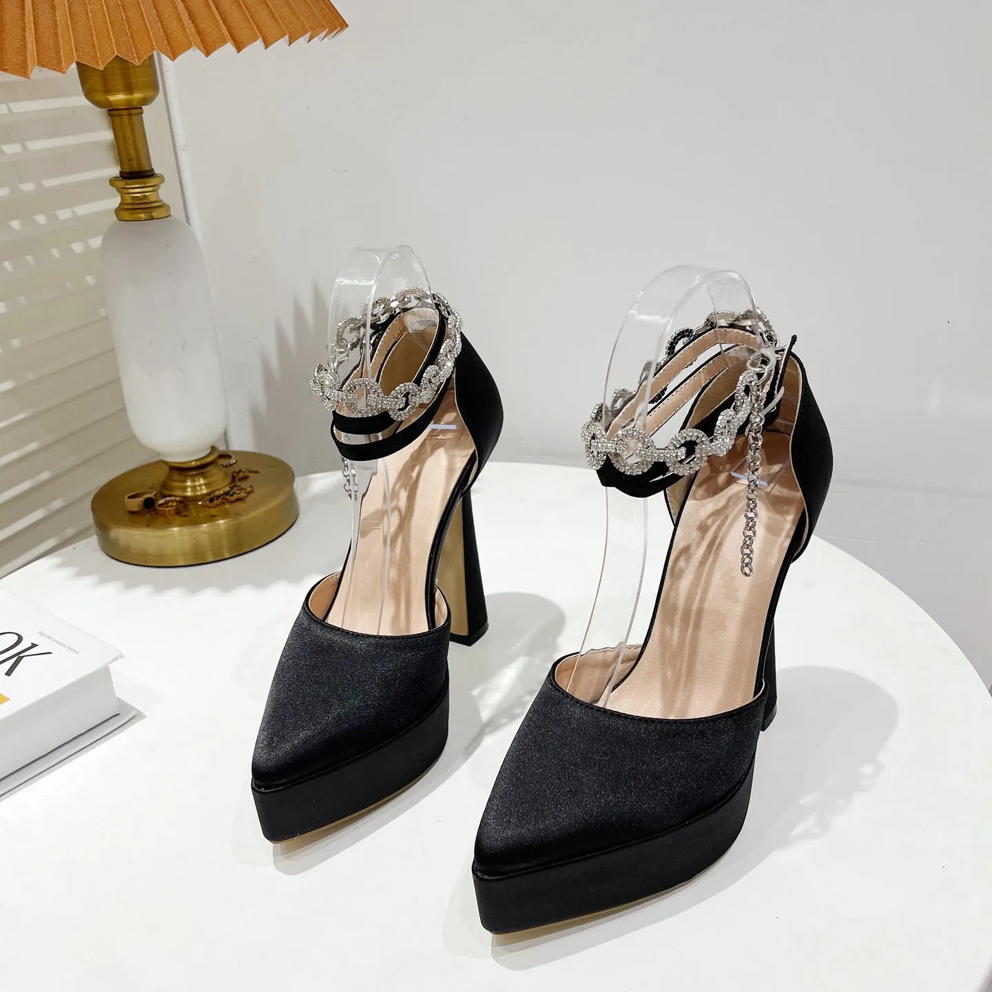 13cm Black Chunky Heel Shoes