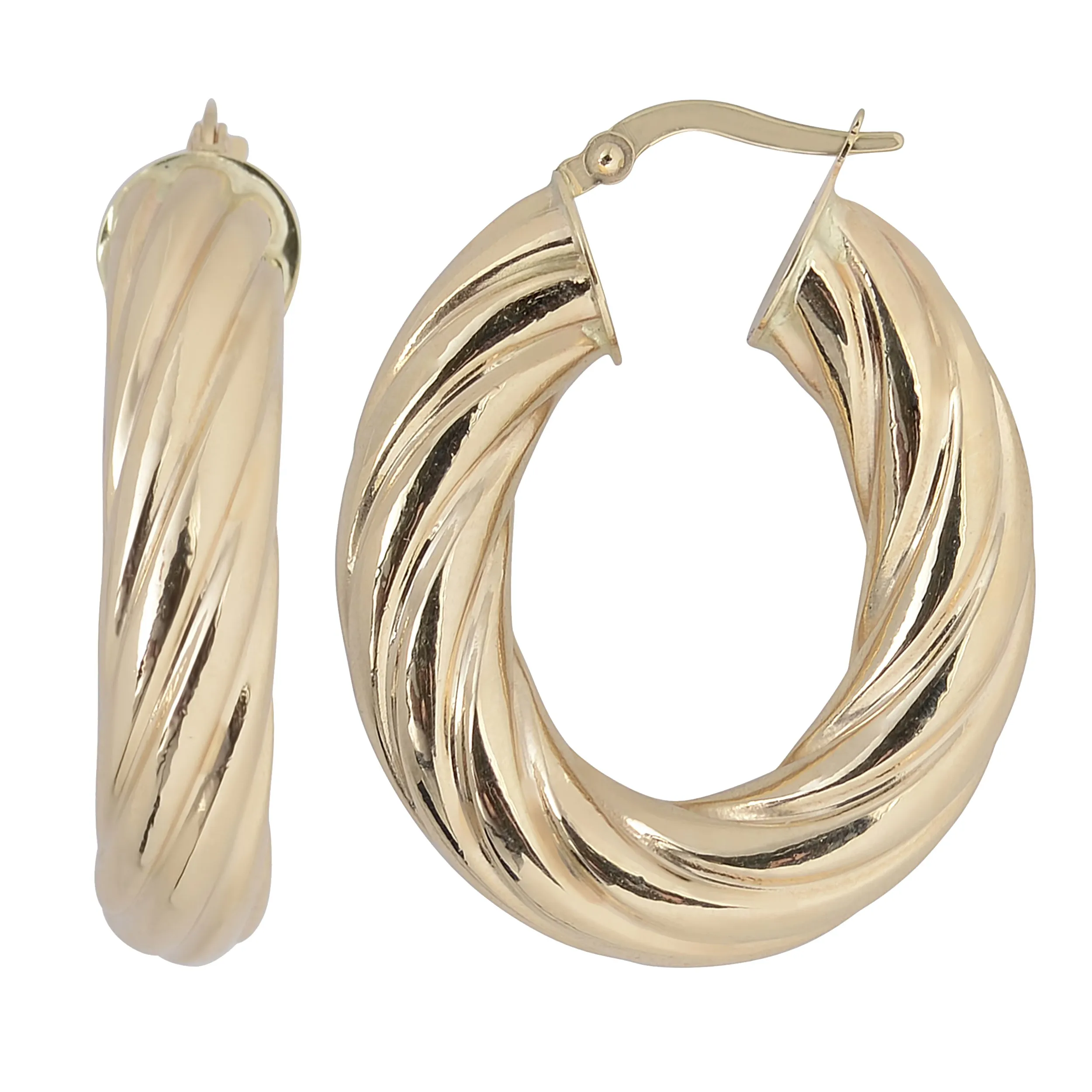 14k Gold & Diamond-Cut Oval Hoop Earrings