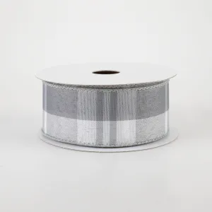 1.5" Eday Plaid Ribbon: Grey & White (10 Yards)