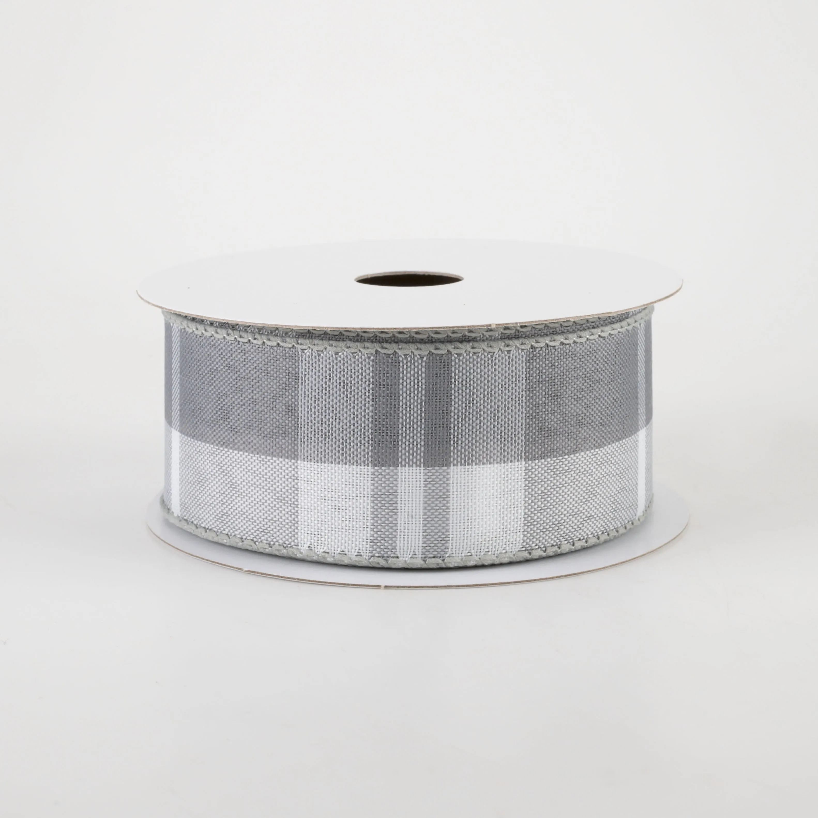 1.5" Eday Plaid Ribbon: Grey & White (10 Yards)