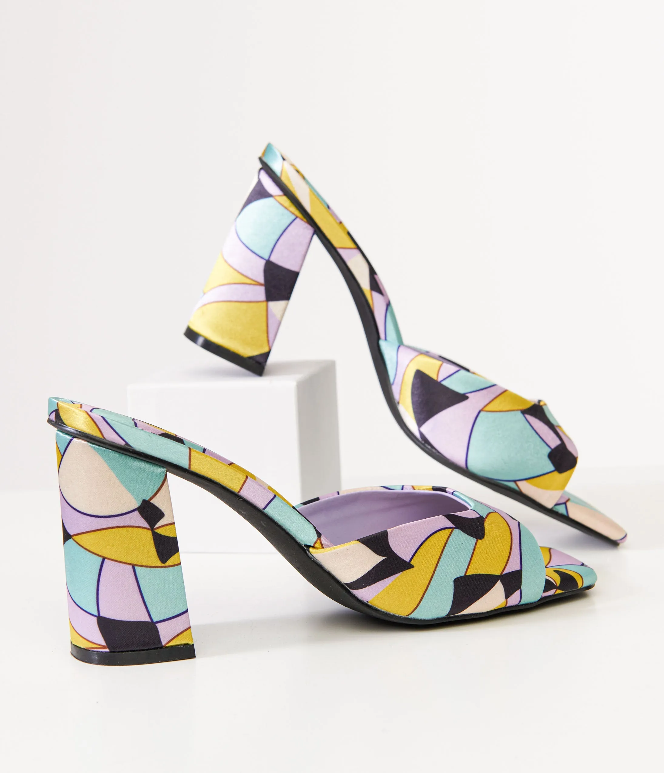 1960s Stained Glass Square Toe Mule Heels