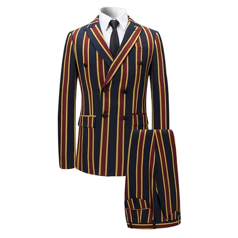 3-Piece Slim Fit Casual Stripe Red Suit