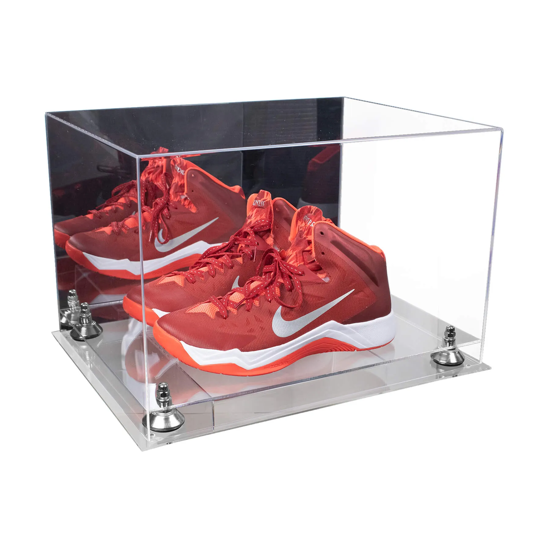 Acrylic Extra Large Shoe Display Case for Basketball Shoe, Hightop, Soccer & Football Cleats with Mirror -18 x 14 x 12 (A014/V60)