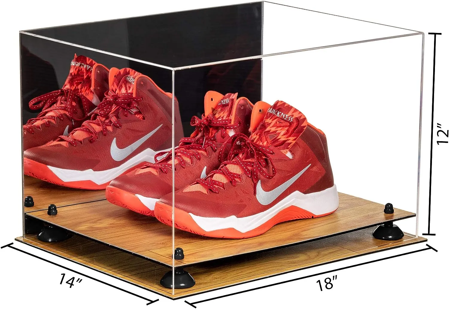 Acrylic Extra Large Shoe Display Case for Basketball Shoe, Hightop, Soccer & Football Cleats with Mirror -18 x 14 x 12 (A014/V60)