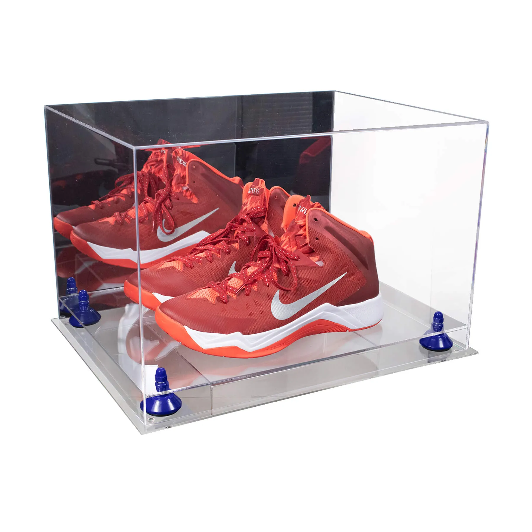 Acrylic Extra Large Shoe Display Case for Basketball Shoe, Hightop, Soccer & Football Cleats with Mirror -18 x 14 x 12 (A014/V60)