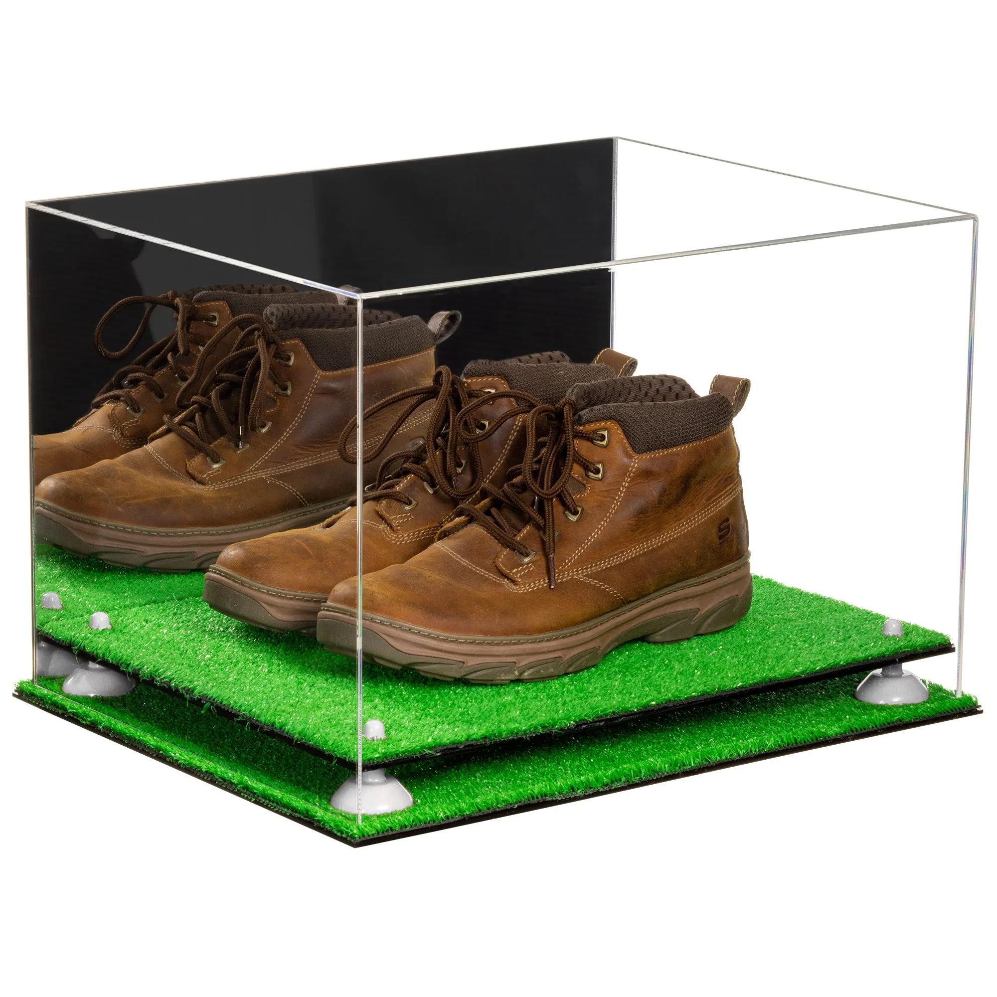 Acrylic Extra Large Shoe Display Case for Basketball Shoe, Hightop, Soccer & Football Cleats with Mirror -18 x 14 x 12 (A014/V60)