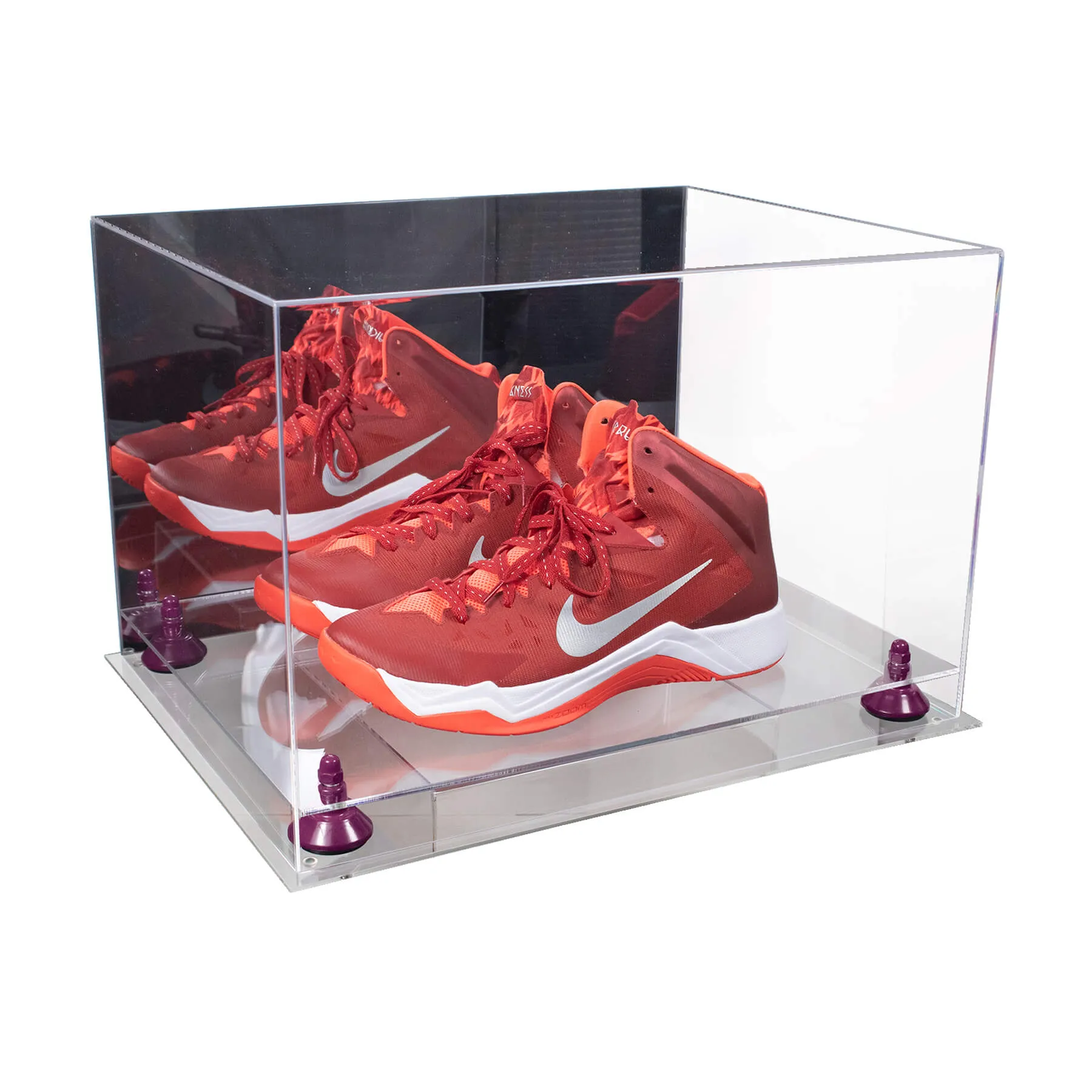 Acrylic Extra Large Shoe Display Case for Basketball Shoe, Hightop, Soccer & Football Cleats with Mirror -18 x 14 x 12 (A014/V60)