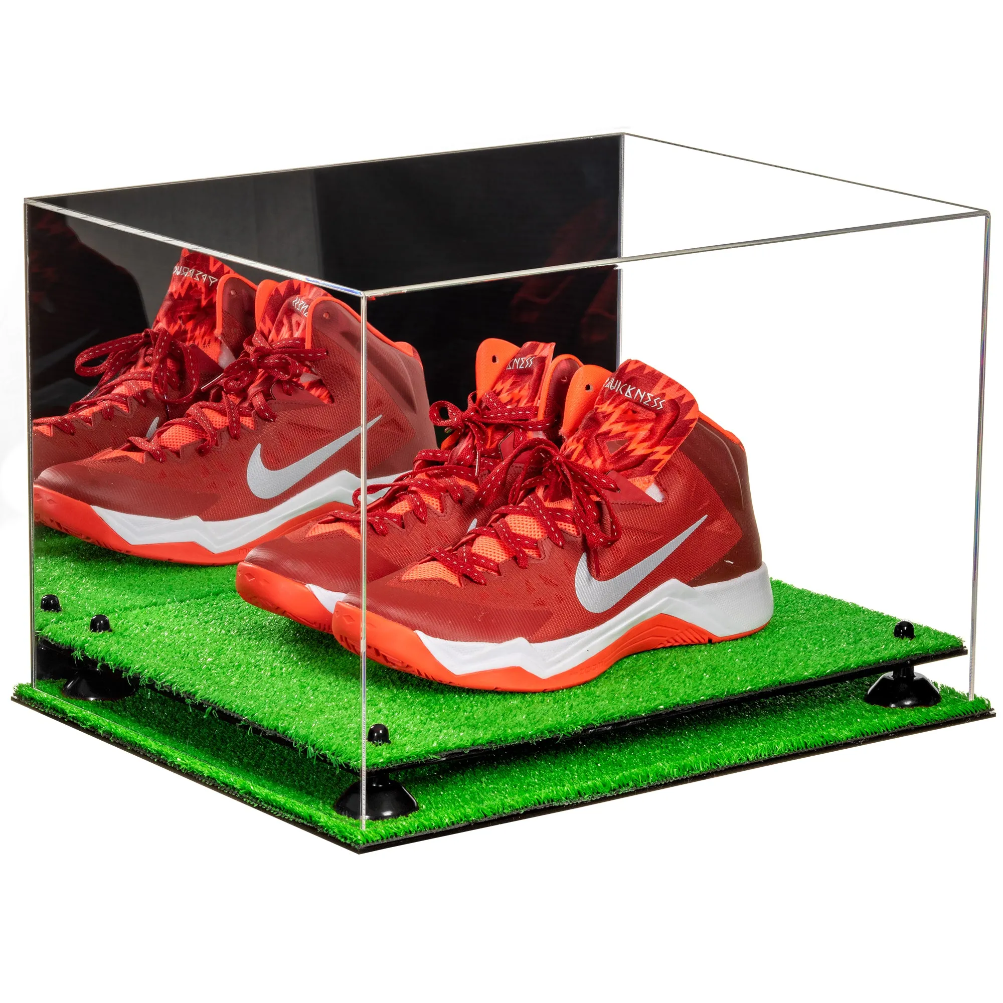 Acrylic Extra Large Shoe Display Case for Basketball Shoe, Hightop, Soccer & Football Cleats with Mirror -18 x 14 x 12 (A014/V60)