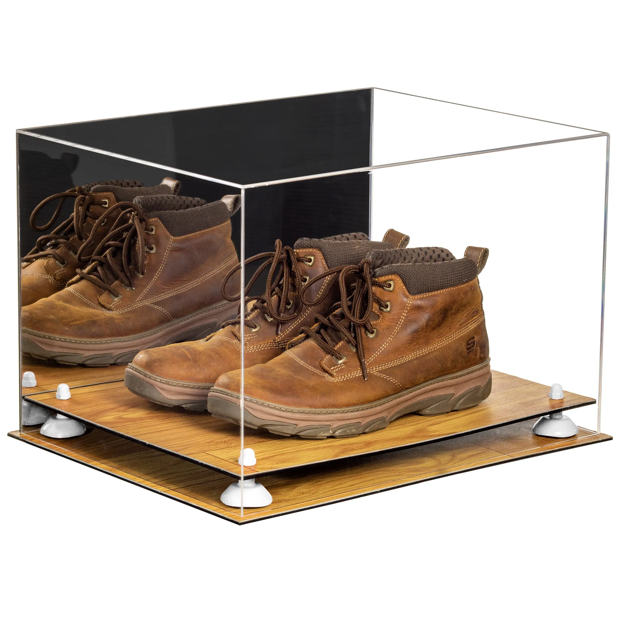 Acrylic Extra Large Shoe Display Case for Basketball Shoe, Hightop, Soccer & Football Cleats with Mirror -18 x 14 x 12 (A014/V60)