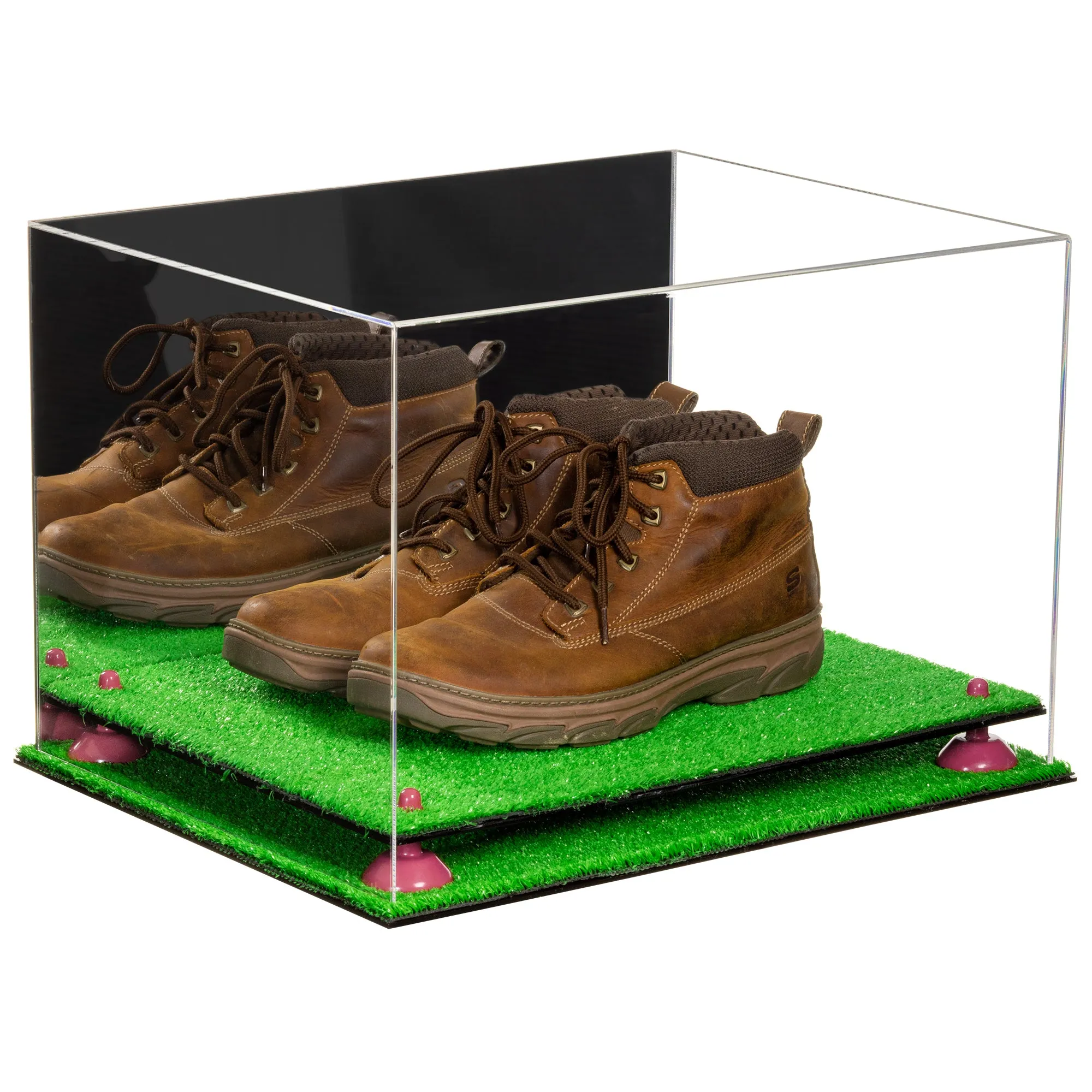 Acrylic Extra Large Shoe Display Case for Basketball Shoe, Hightop, Soccer & Football Cleats with Mirror -18 x 14 x 12 (A014/V60)