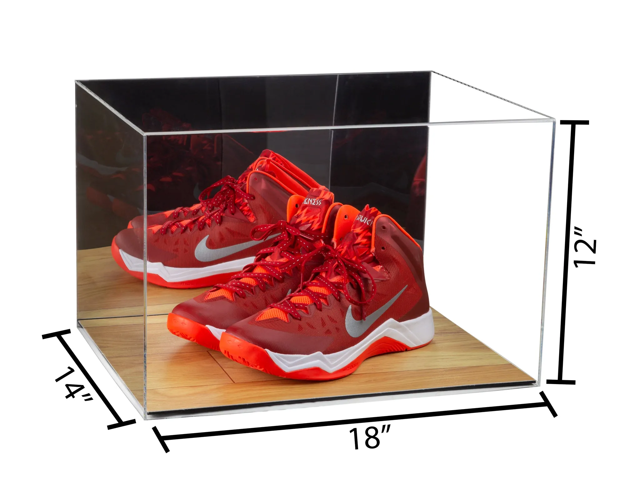 Acrylic Extra Large Shoe Display Case for Basketball Shoe, Hightop, Soccer & Football Cleats with Mirror -18 x 14 x 12 (A014/V60)