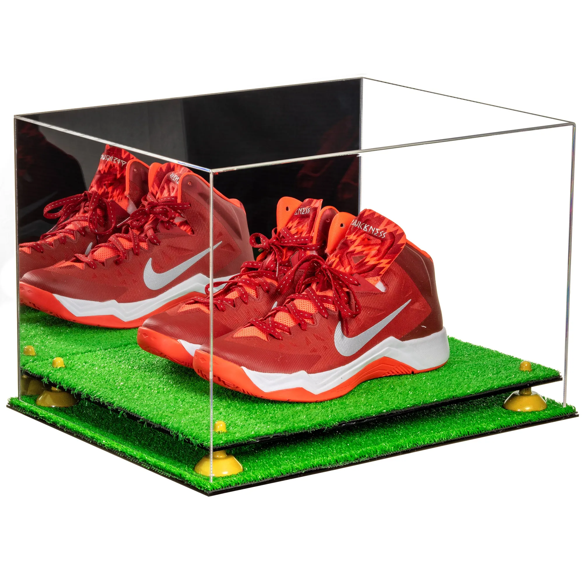 Acrylic Extra Large Shoe Display Case for Basketball Shoe, Hightop, Soccer & Football Cleats with Mirror -18 x 14 x 12 (A014/V60)