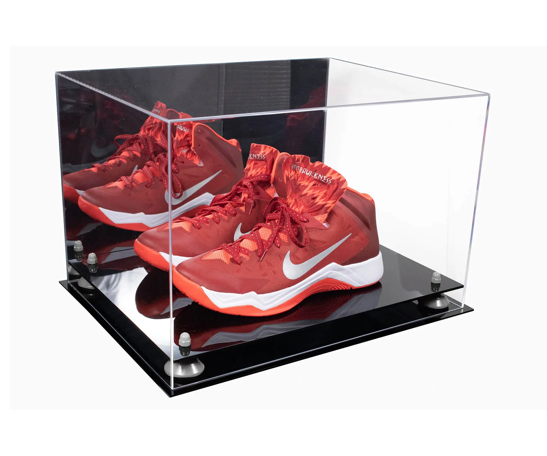 Acrylic Extra Large Shoe Display Case for Basketball Shoe, Hightop, Soccer & Football Cleats with Mirror -18 x 14 x 12 (A014/V60)