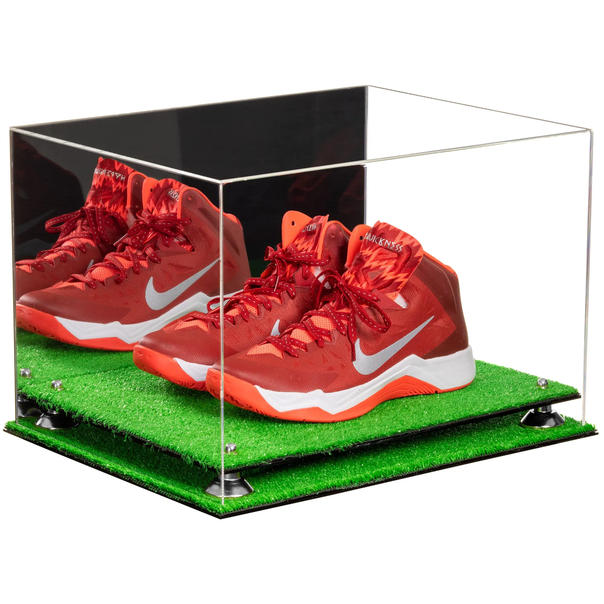 Acrylic Extra Large Shoe Display Case for Basketball Shoe, Hightop, Soccer & Football Cleats with Mirror -18 x 14 x 12 (A014/V60)