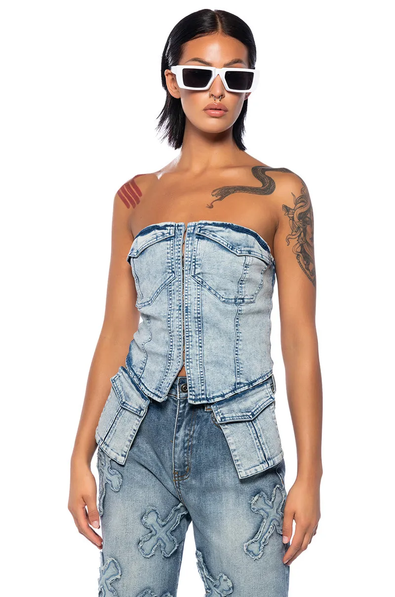 ALEX ACID WASH DENIM CORSET