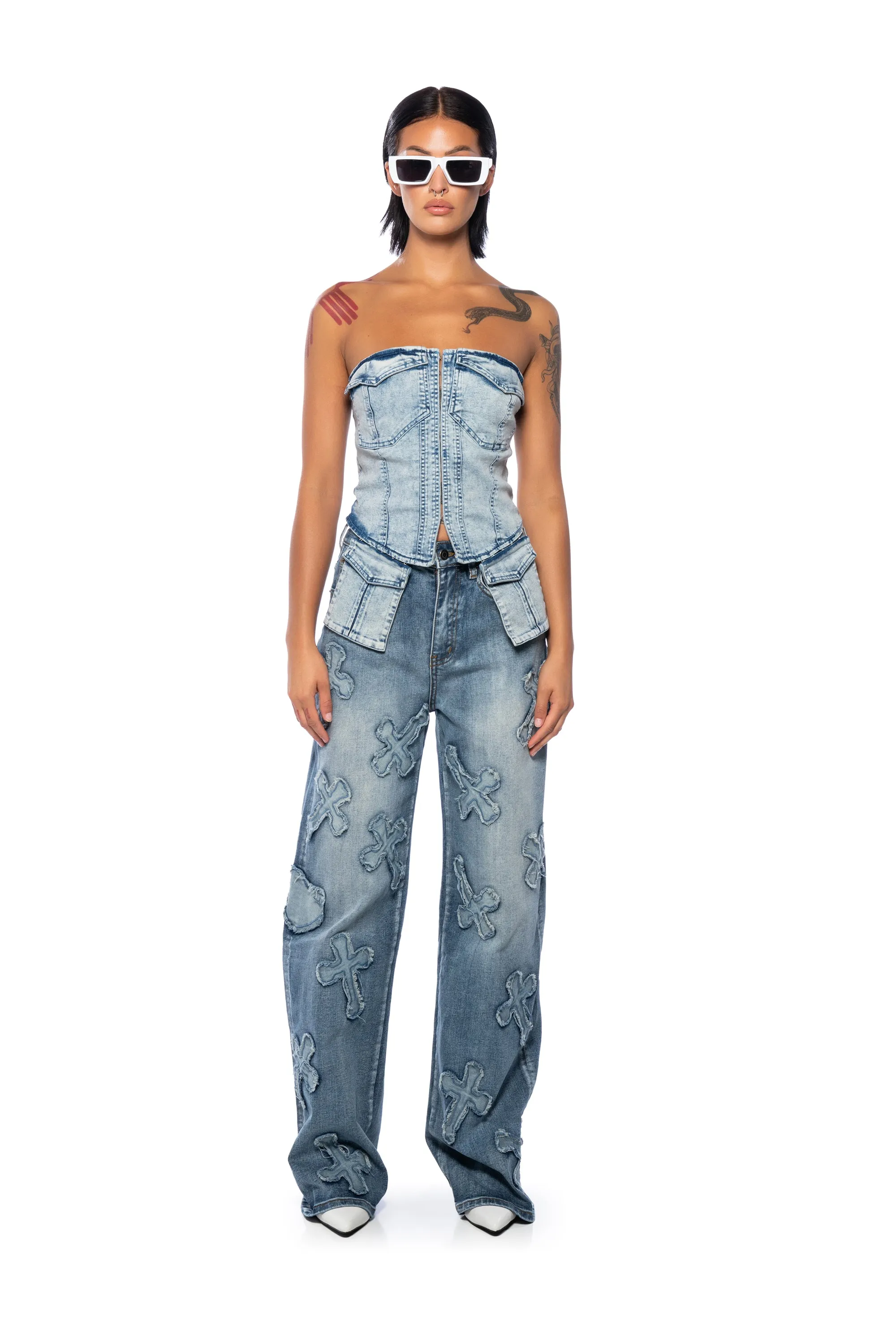 ALEX ACID WASH DENIM CORSET