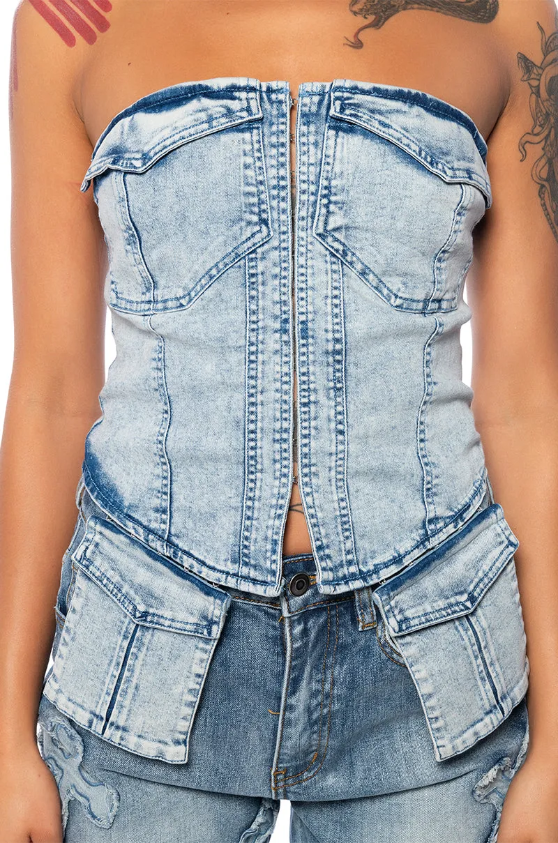 ALEX ACID WASH DENIM CORSET