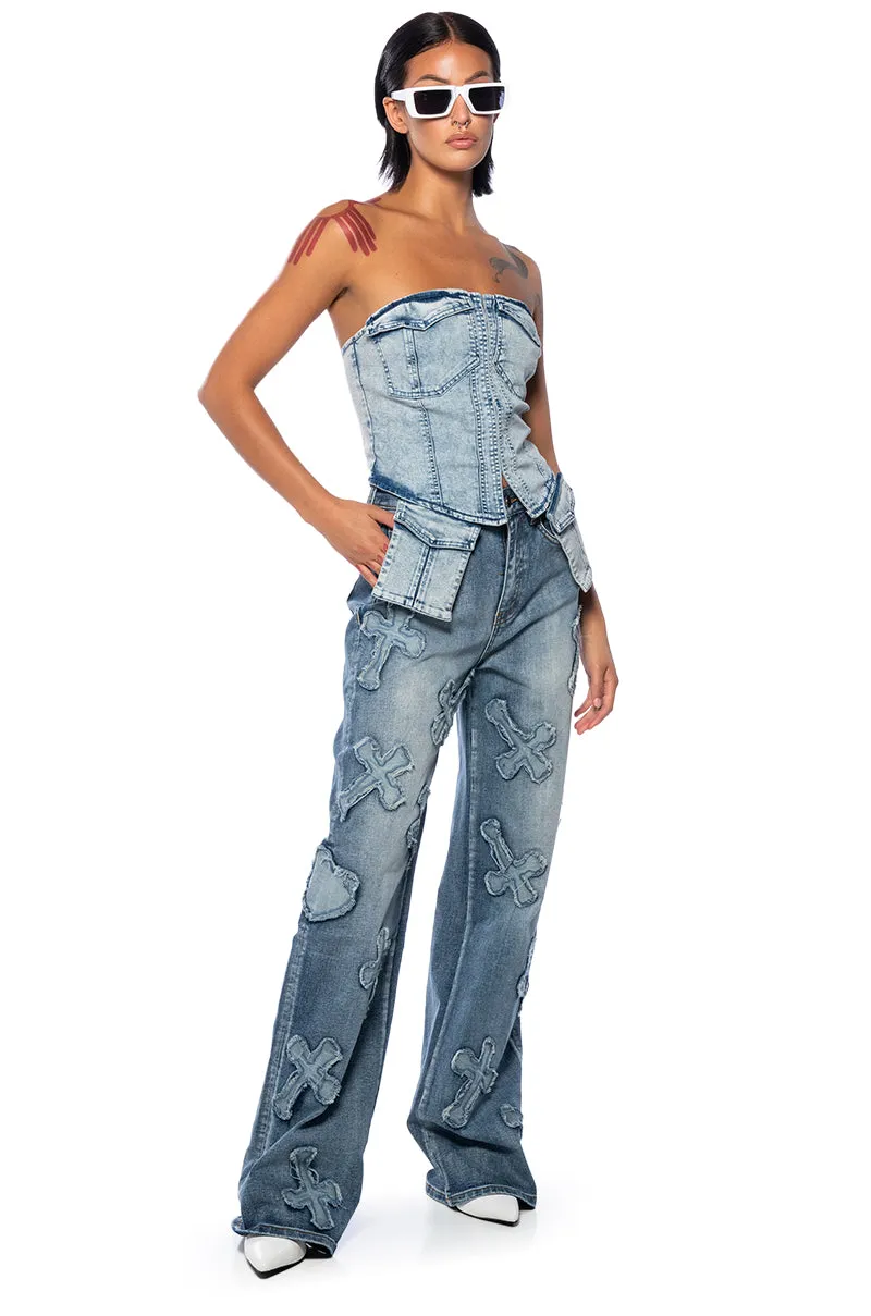 ALEX ACID WASH DENIM CORSET