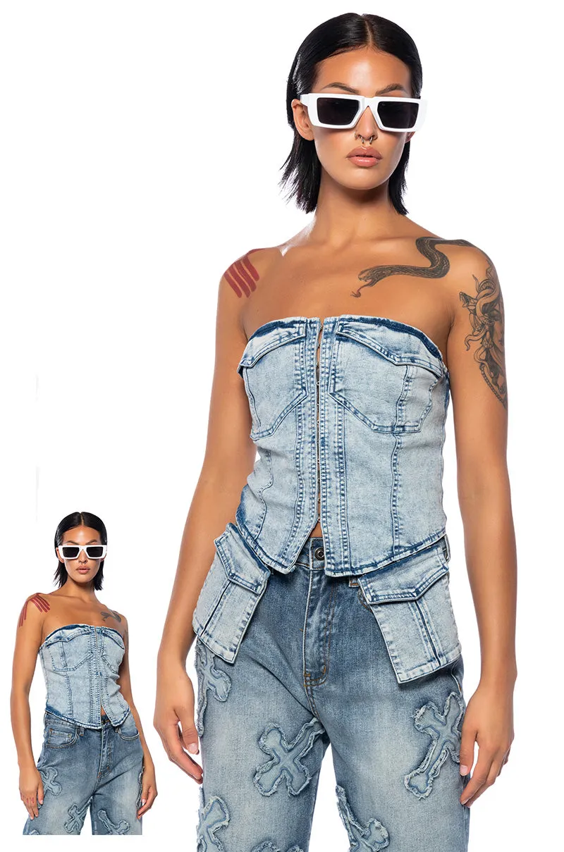 ALEX ACID WASH DENIM CORSET