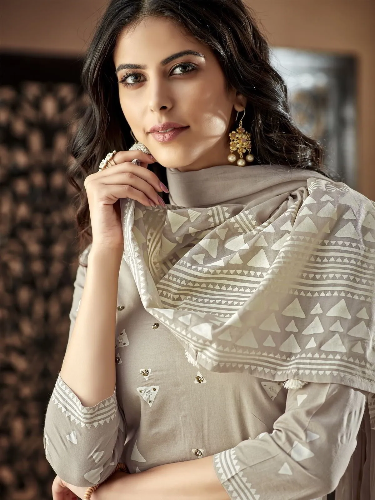 Beige Casual Pakistani Pant Suit