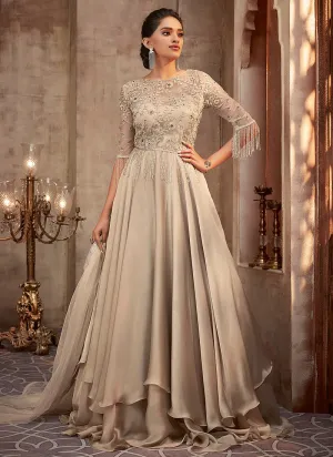 Beige Embroidered Party Wear Anarkali Gown