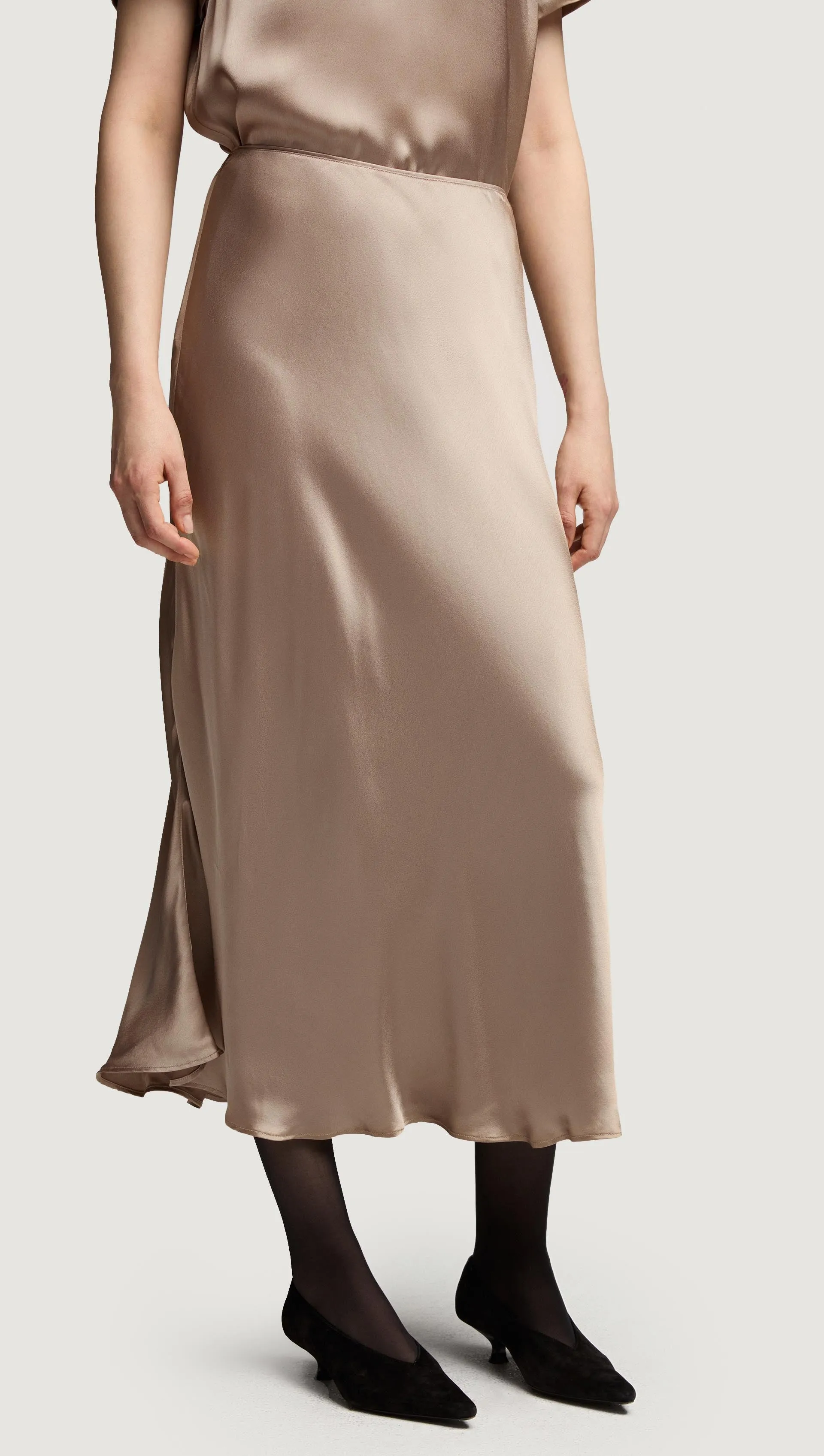 Bias Midi Skirt in Viscose Satin | Taupe