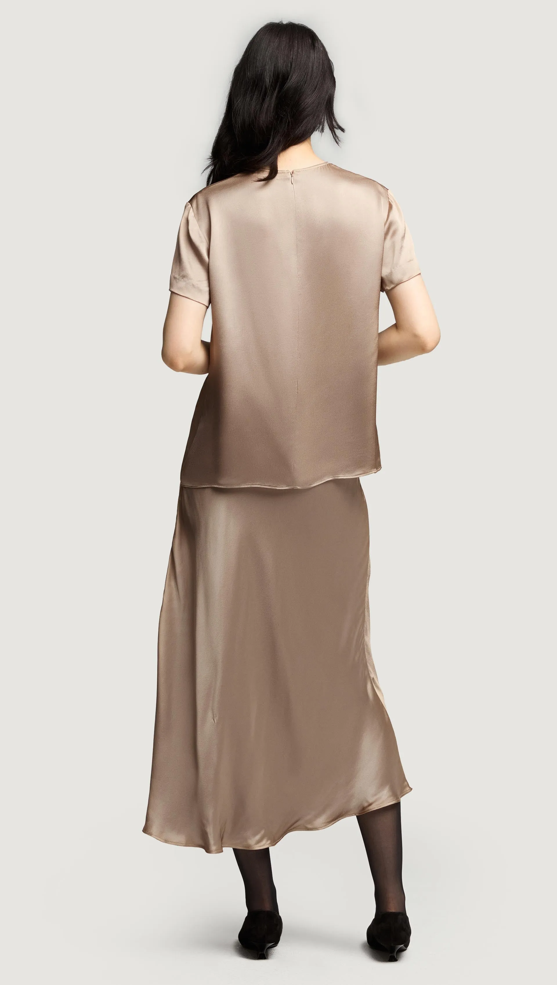 Bias Midi Skirt in Viscose Satin | Taupe