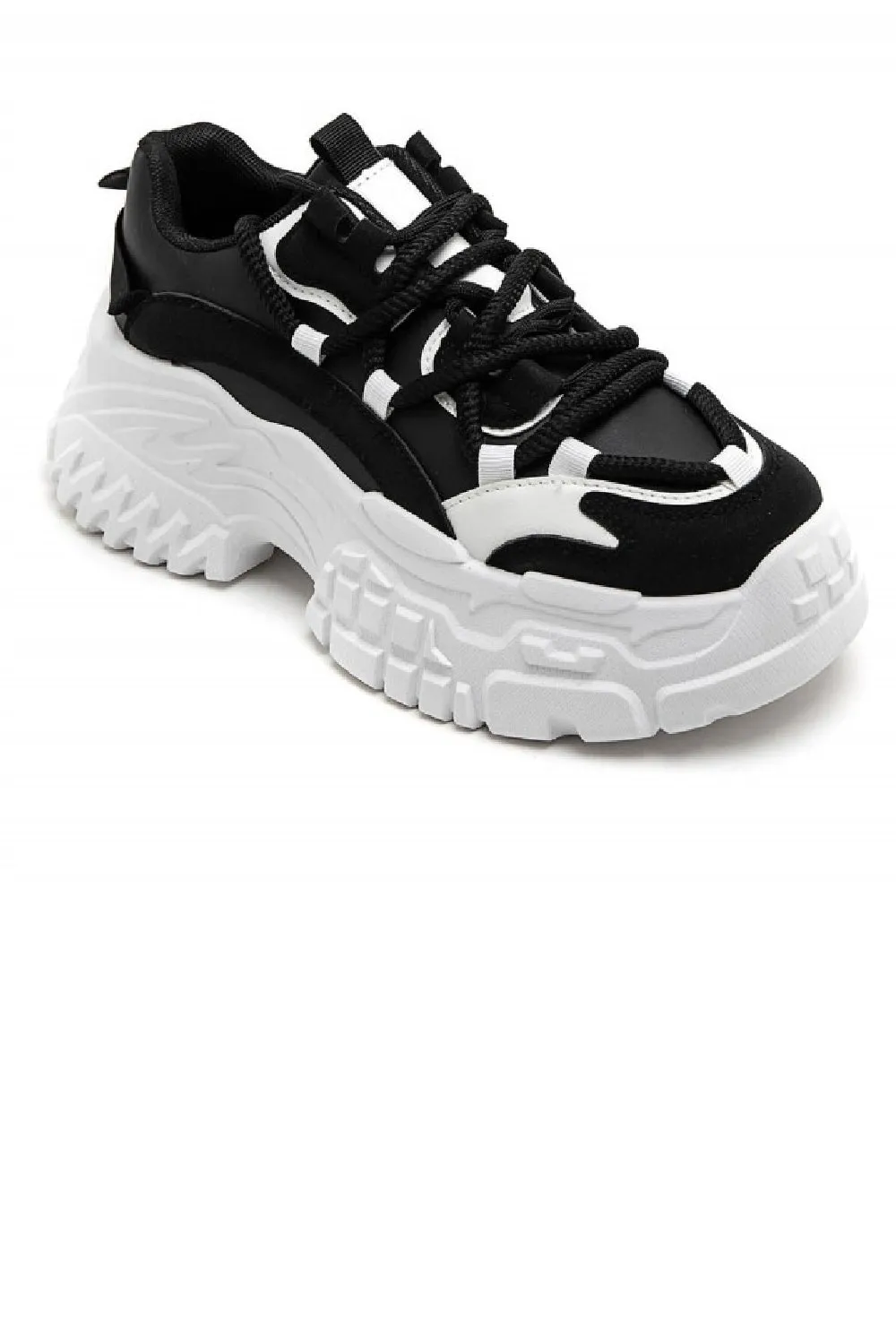 BLACK CHUNKY PLATFORM LACE UP SNEAKERS TRAINERS