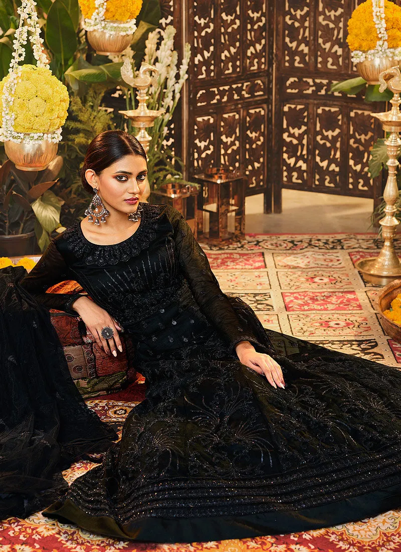 Black Embroidered Wedding Anarkali Suit