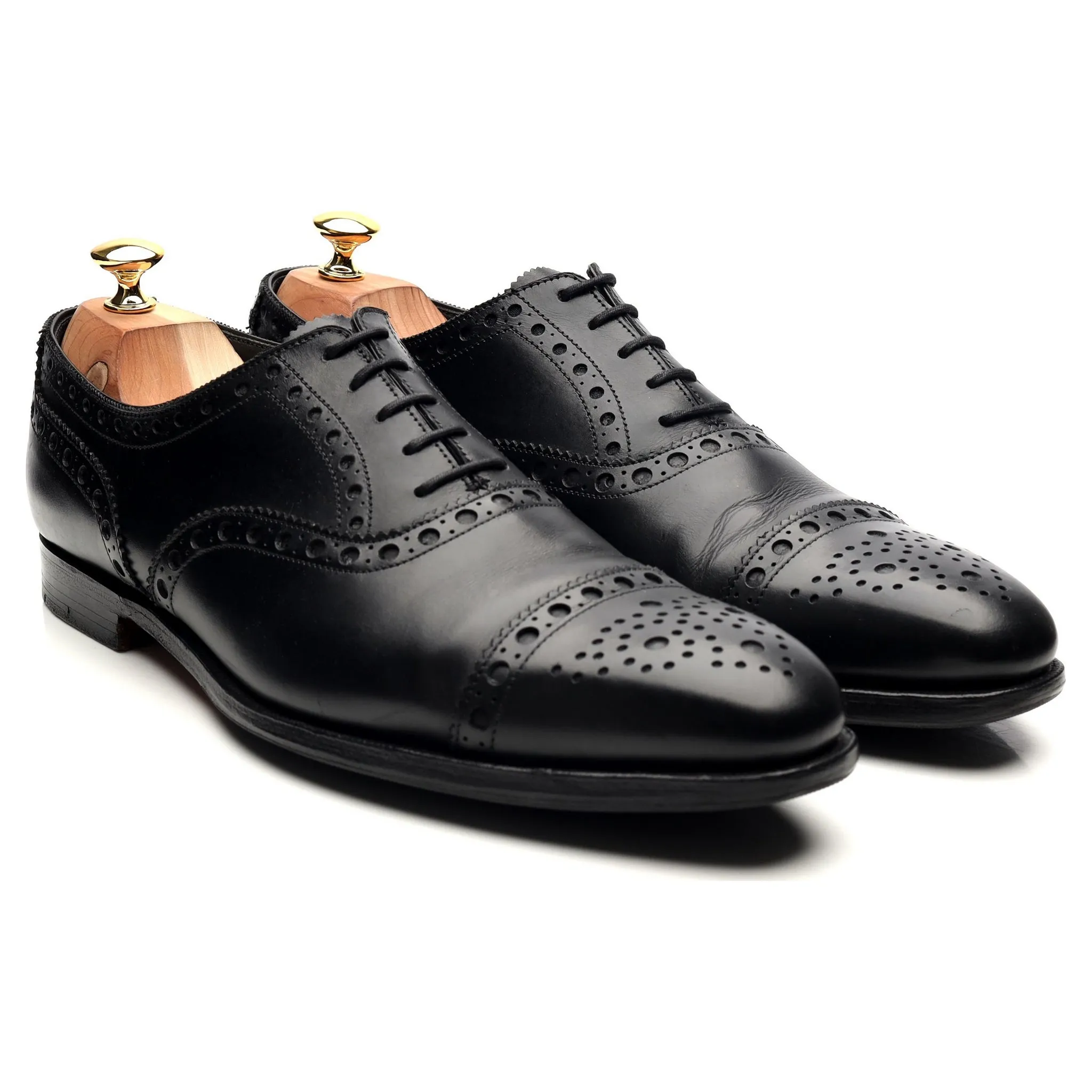 Black Leather Oxford Semi Brogues UK 10 E