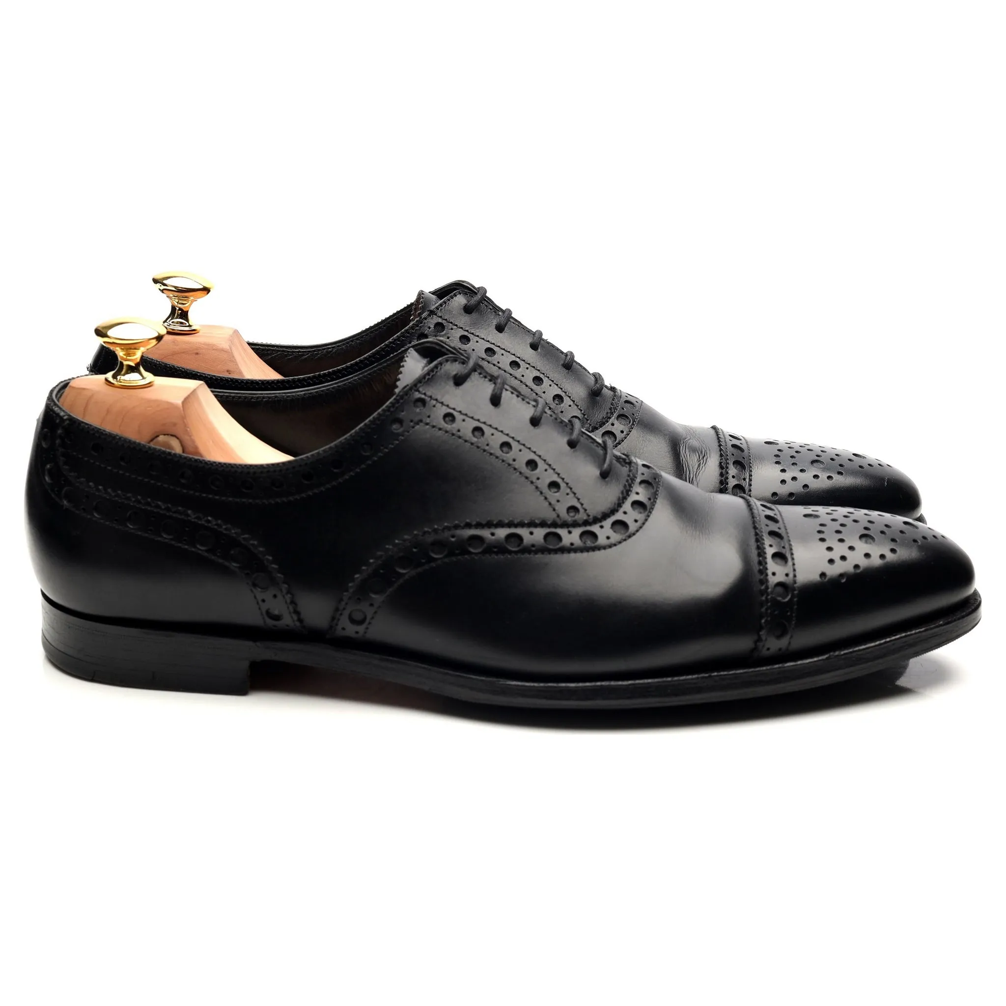 Black Leather Oxford Semi Brogues UK 10 E