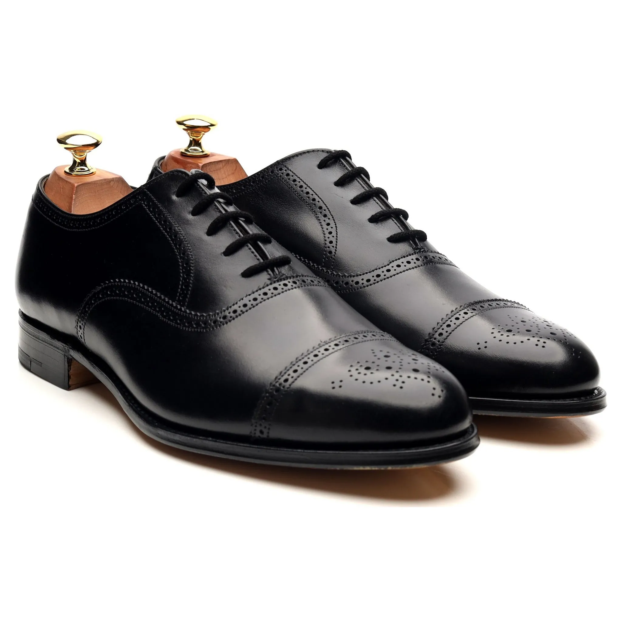 Black Leather Oxford Semi Brogues UK 9 EF