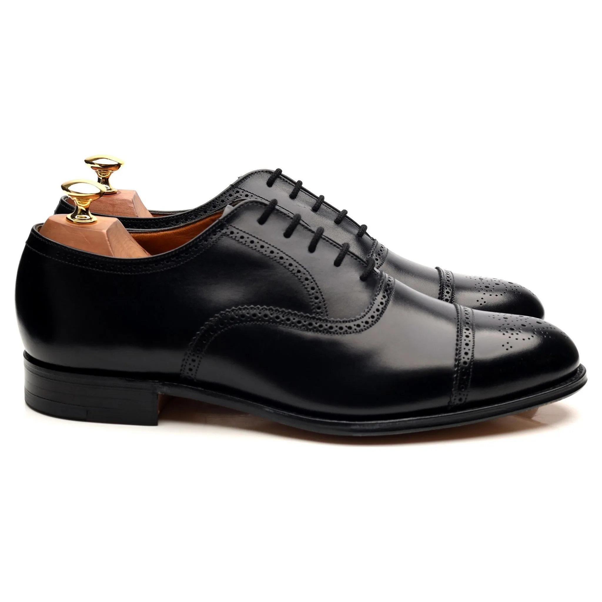 Black Leather Oxford Semi Brogues UK 9 EF