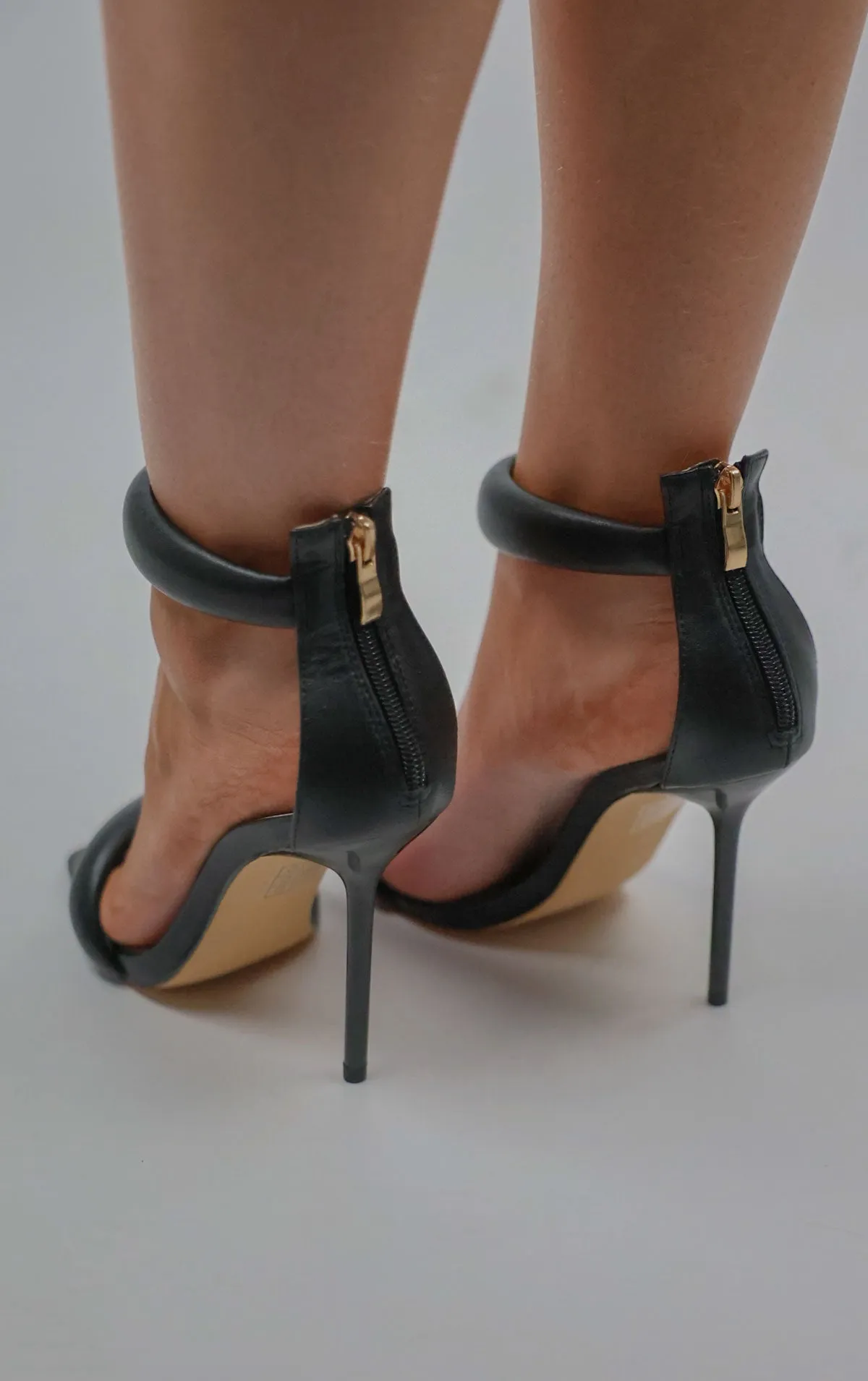 Black Padded Stiletto Square Toe Heels