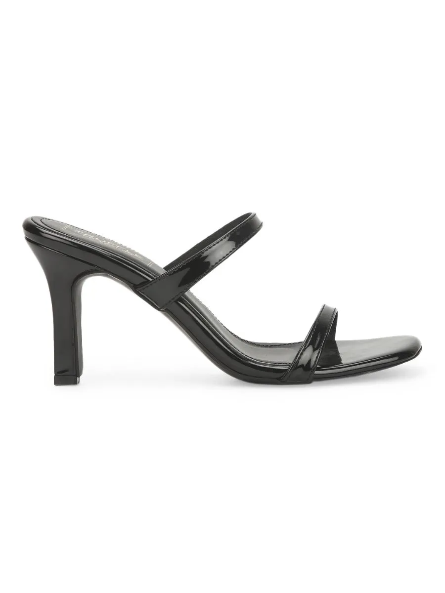 Black Patent Slim Strap High Heel Mules