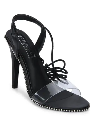 Black PU Studded Perspex Lace-up Stilettos