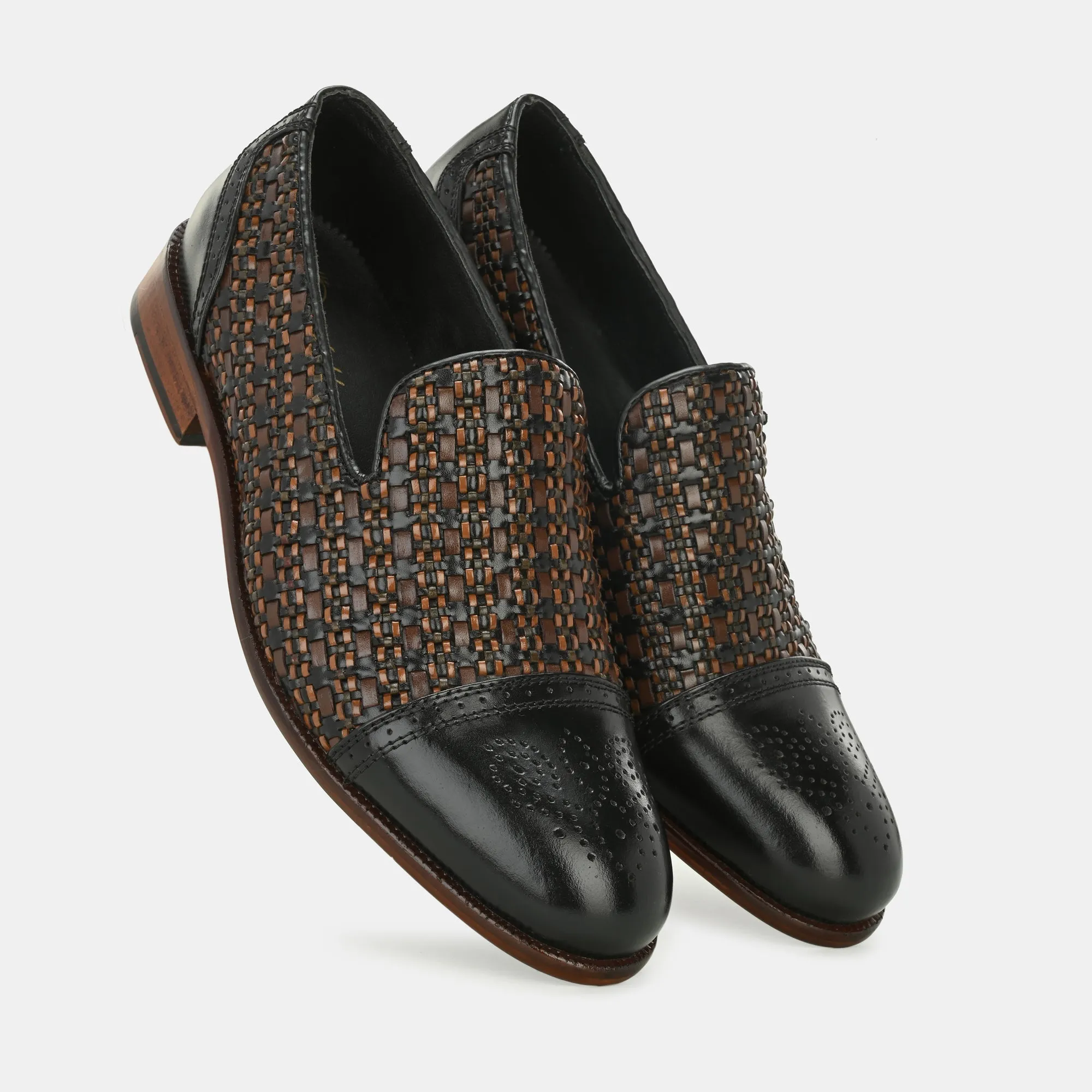 Black Semi Brogue Loafers by Lafattio