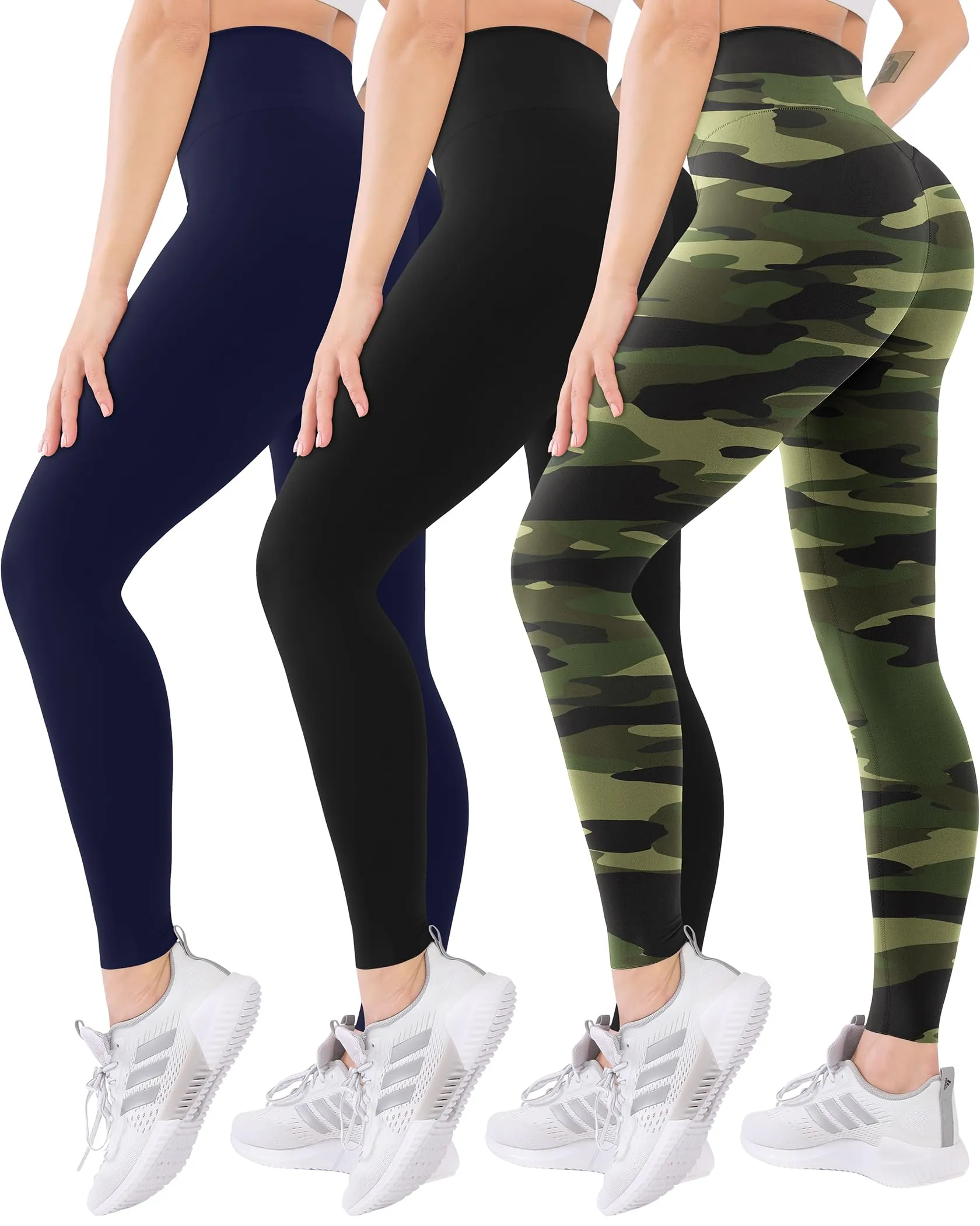 Blisset 3 Pack High Waisted Leggings for Women-Soft Athletic Tummy Control Pants for Running Yoga Workout Reg & Plus Size