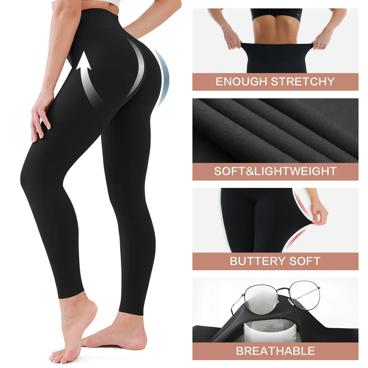 Blisset 3 Pack High Waisted Leggings for Women-Soft Athletic Tummy Control Pants for Running Yoga Workout Reg & Plus Size