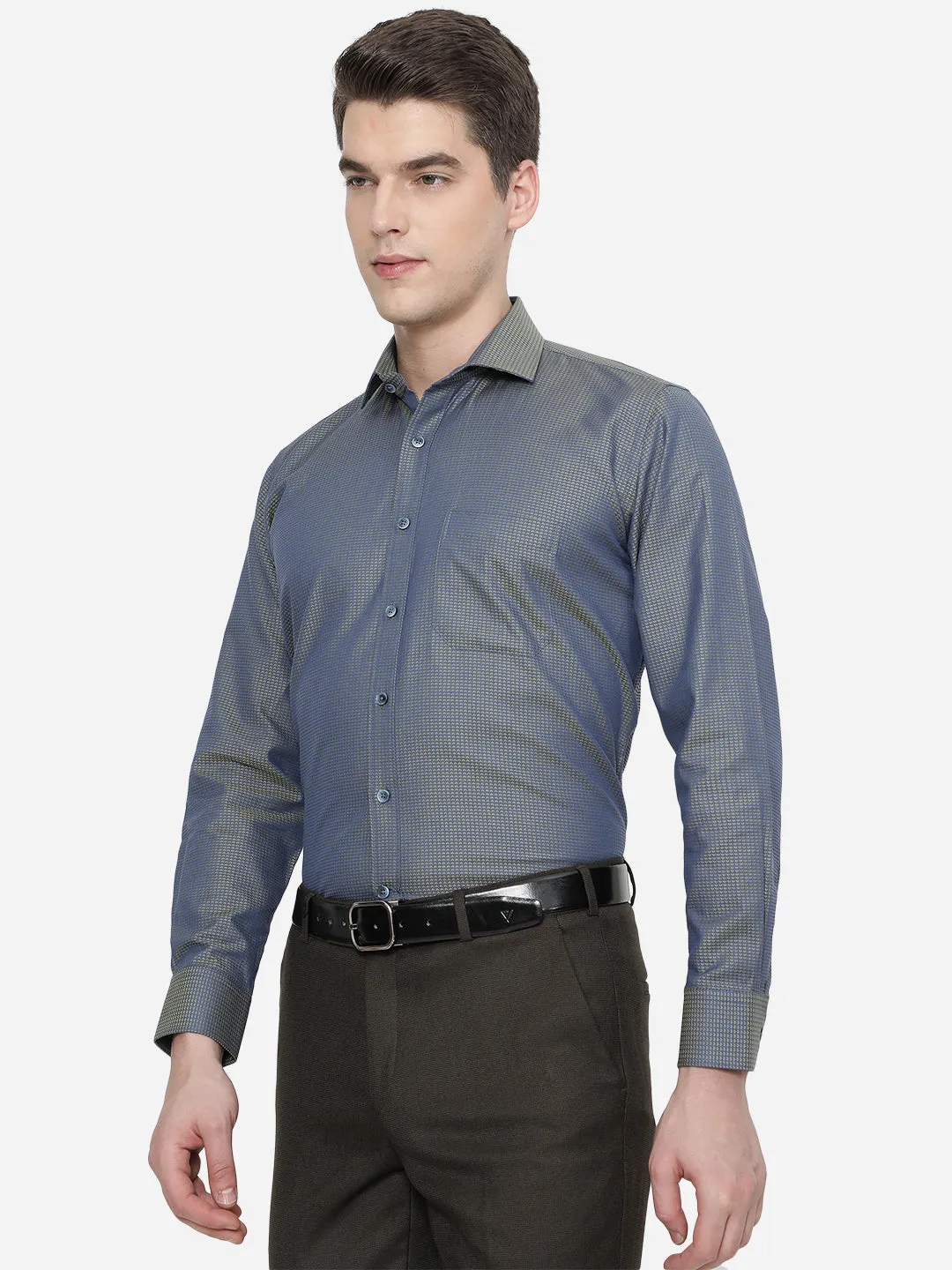 Blue & Green Solid Regular Fit Formal Shirt | JadeBlue