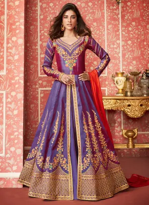 Bluish Purple Anarkali Lehenga Suit