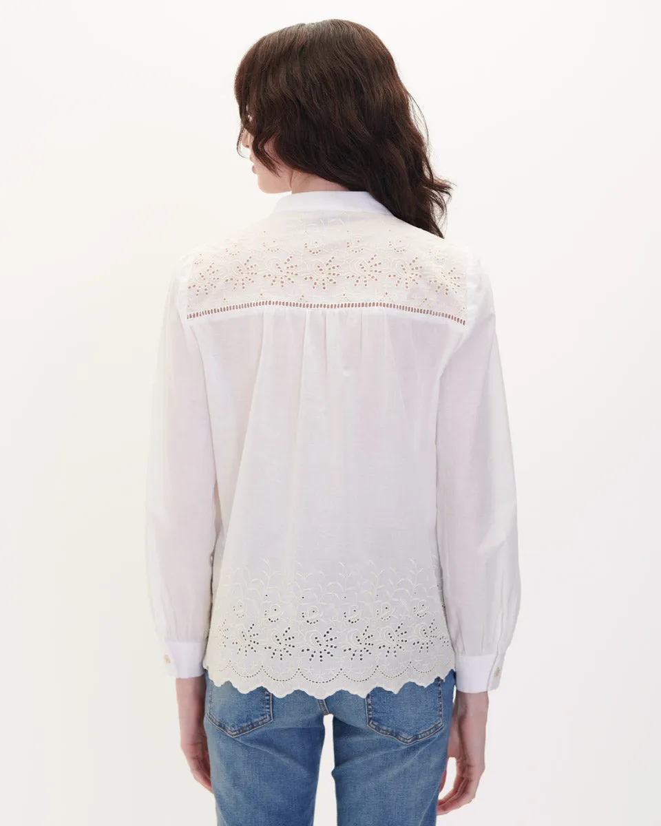 Blusa Blanca Bordada Cuello Mao