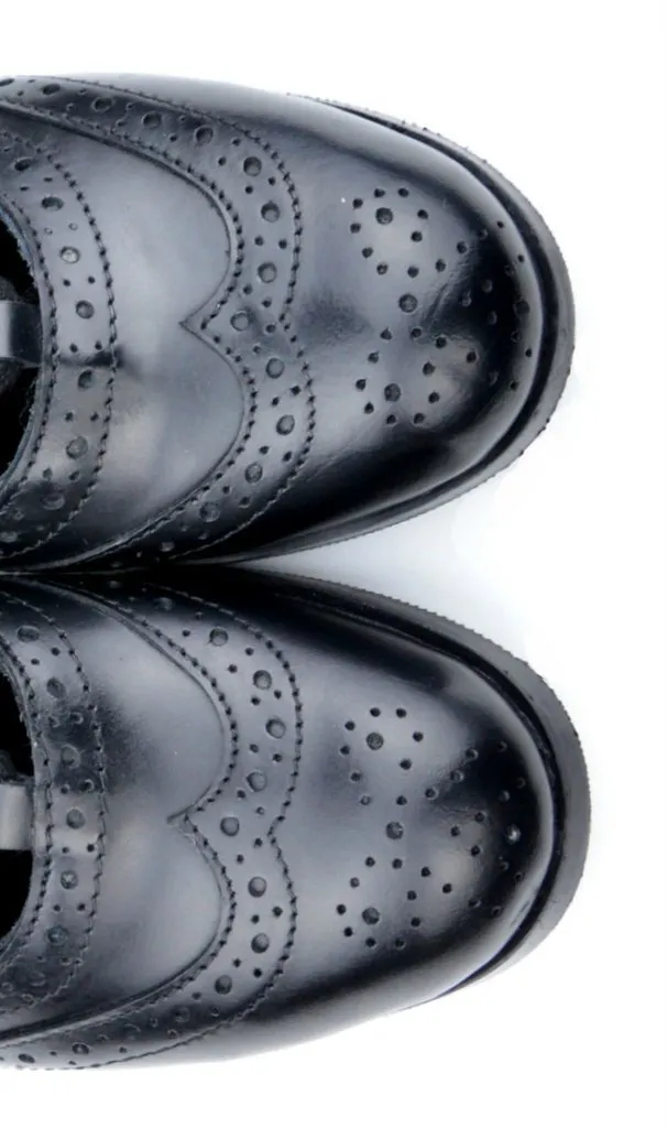 Boys Black Leather Ghillie Brogues