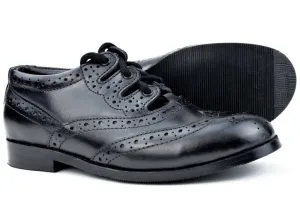 Boys Black Leather Ghillie Brogues