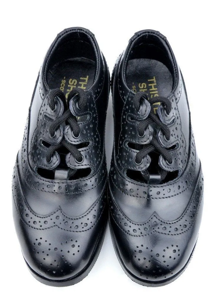 Boys Black Leather Ghillie Brogues