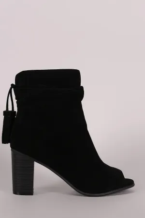 Breckelle Slouched Open Toe Stacked Heel Ankle Boot