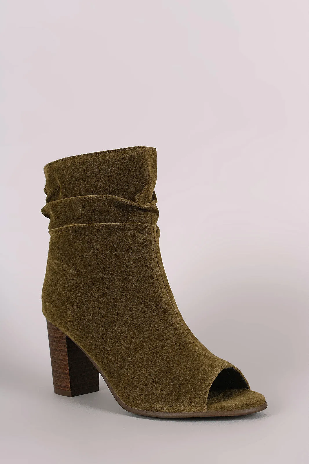 Breckelle Slouched Open Toe Stacked Heel Ankle Boot