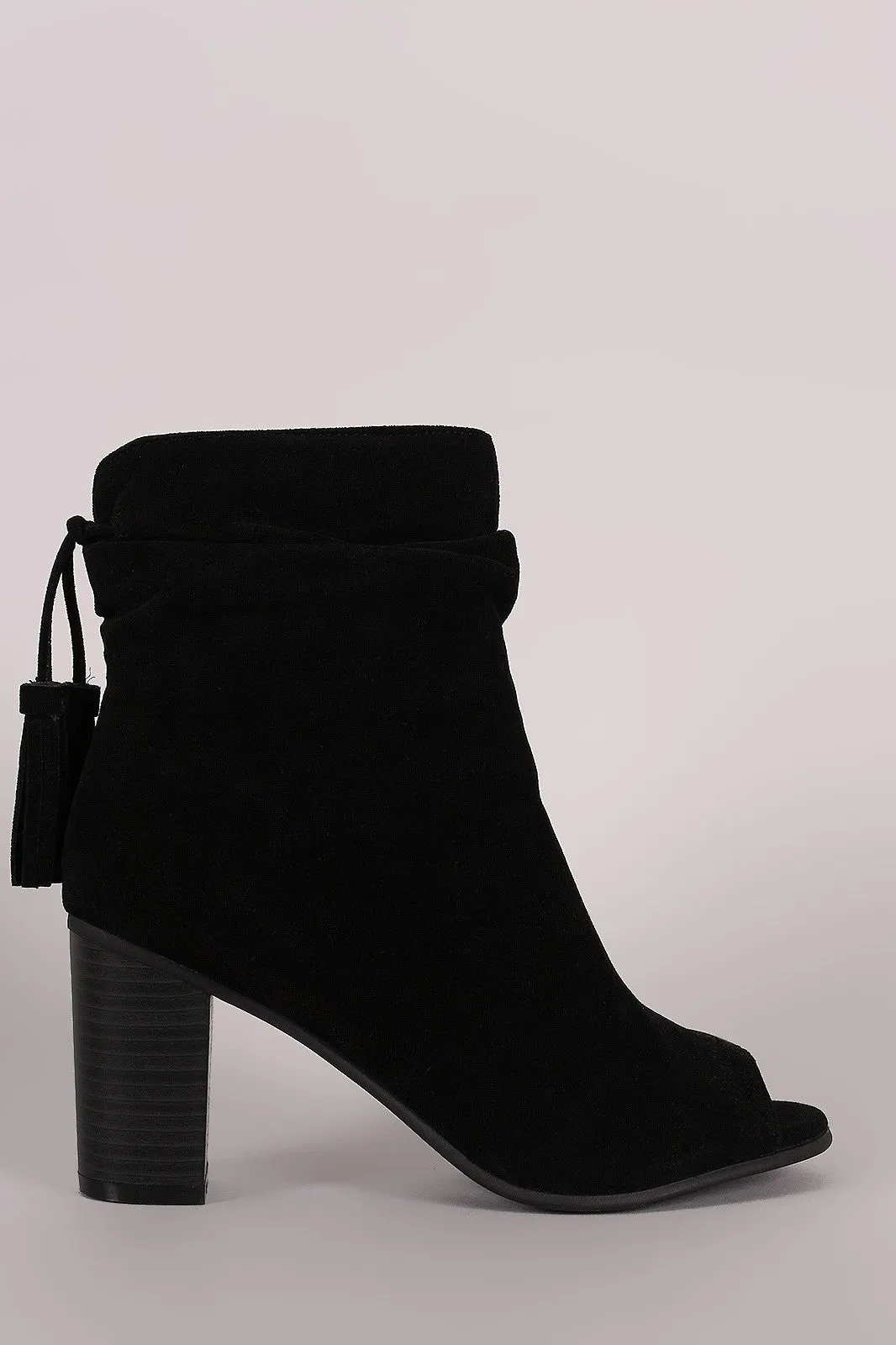 Breckelle Slouched Open Toe Stacked Heel Ankle Boot