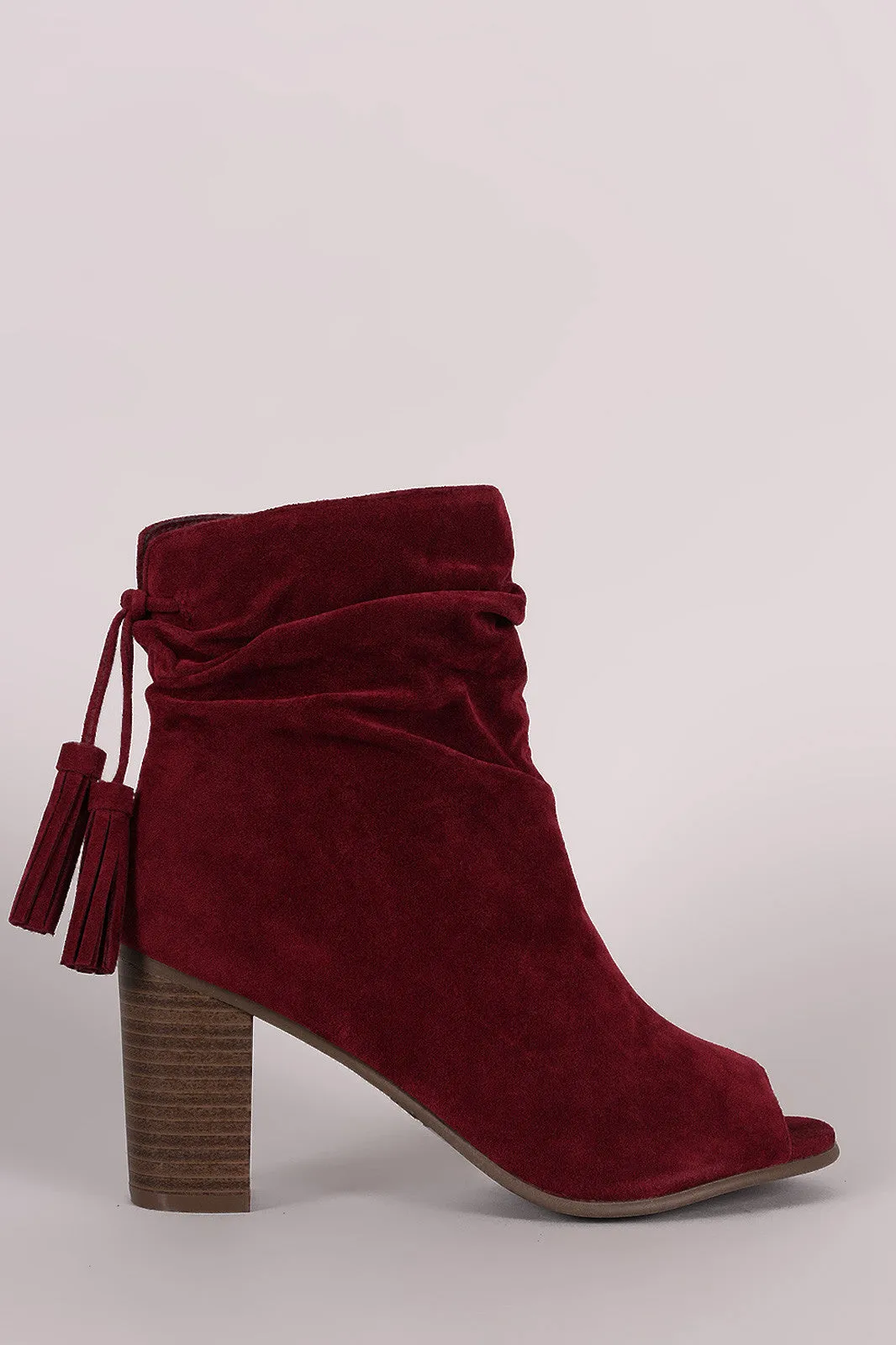 Breckelle Slouched Open Toe Stacked Heel Ankle Boot