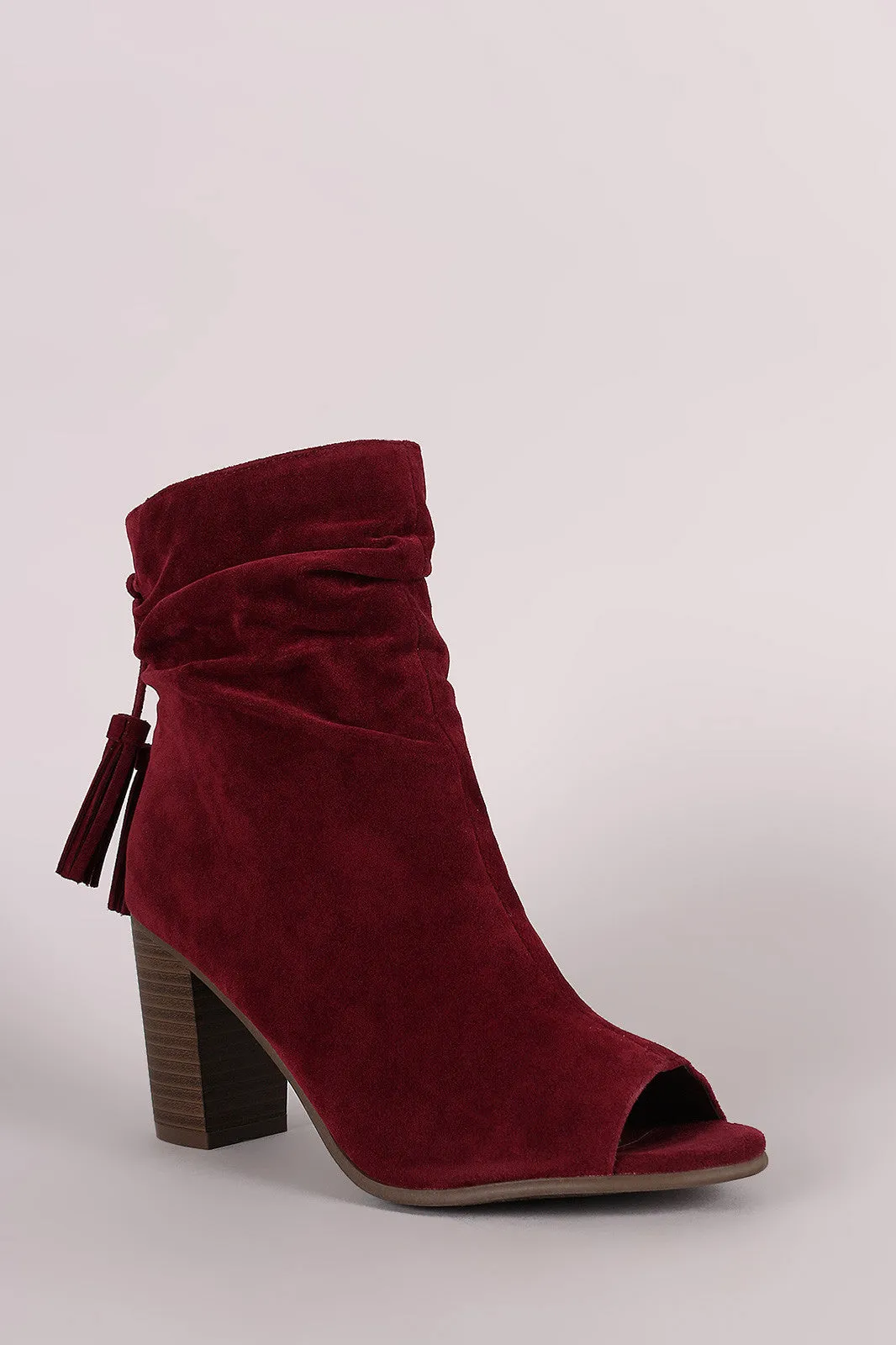 Breckelle Slouched Open Toe Stacked Heel Ankle Boot